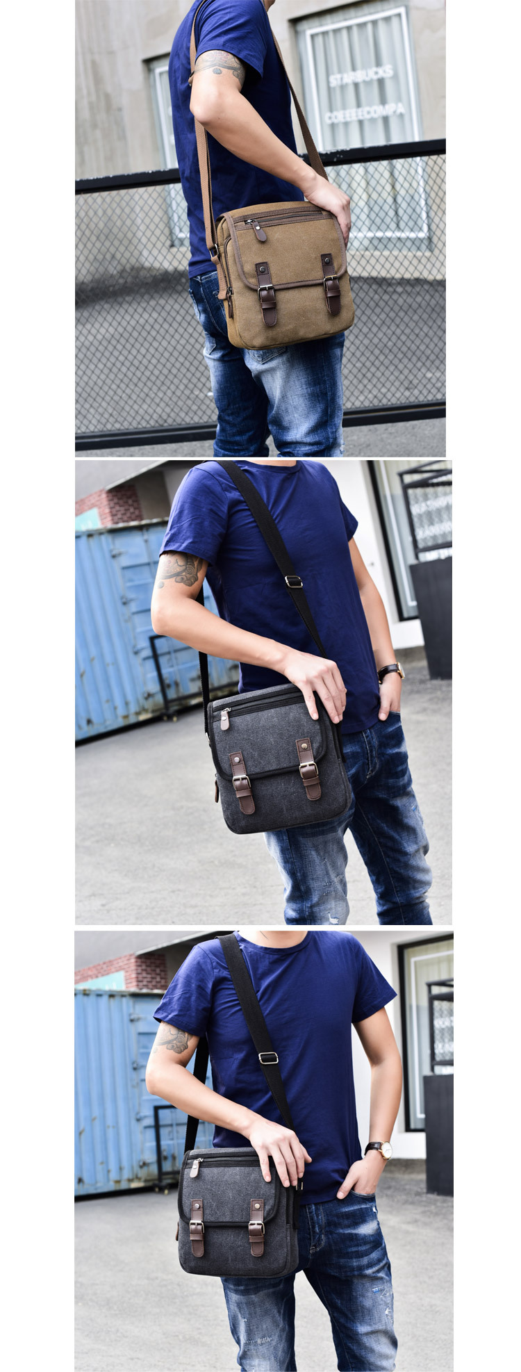 รูปภาพเพิ่มเติมเกี่ยวกับ UPPER  รุ่น TB01 กระเป๋าสะพายไหล่ผู้ชาย สะพายข้าง ผ้าแคนวาส Korean Style - สีน้ำตาลเข้ม