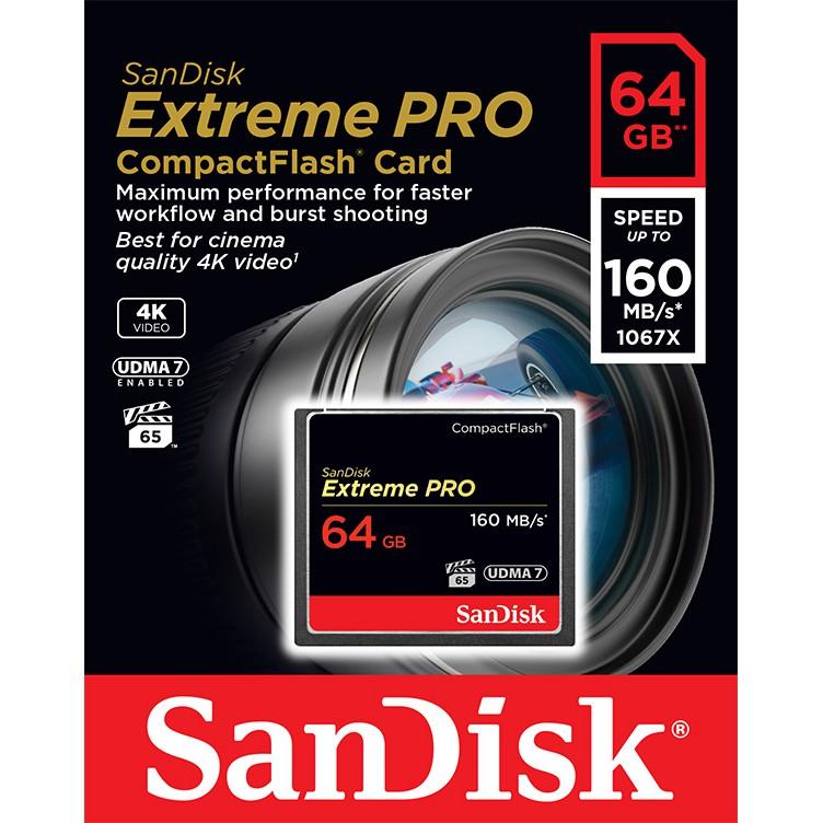 SanDisk Extreme Pro CompactFlash CF Card 64GB Speed r 160MB/s w150MB/s (SDCFXPS_064G_X46) อุปกรณ์รองรับการ์ดหน่วยความจำ สำหรับกล้องCF กล้องระดับกลาง กล้องวีดีโอ เมมโมรี่ การ์ด แซนดิสก์ รับประกันLifetime โดย Synnex