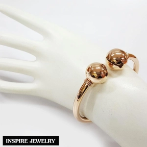 สินค้า Inspire Jewelry ,กำไล กระพรวนคู่ Pink Gold / เงิน Ed /Gold  แบบโบราณ สวยหรู กลมเกลี้ยง ขนาด 6 CM พร้อมถุงกำมะหยี่