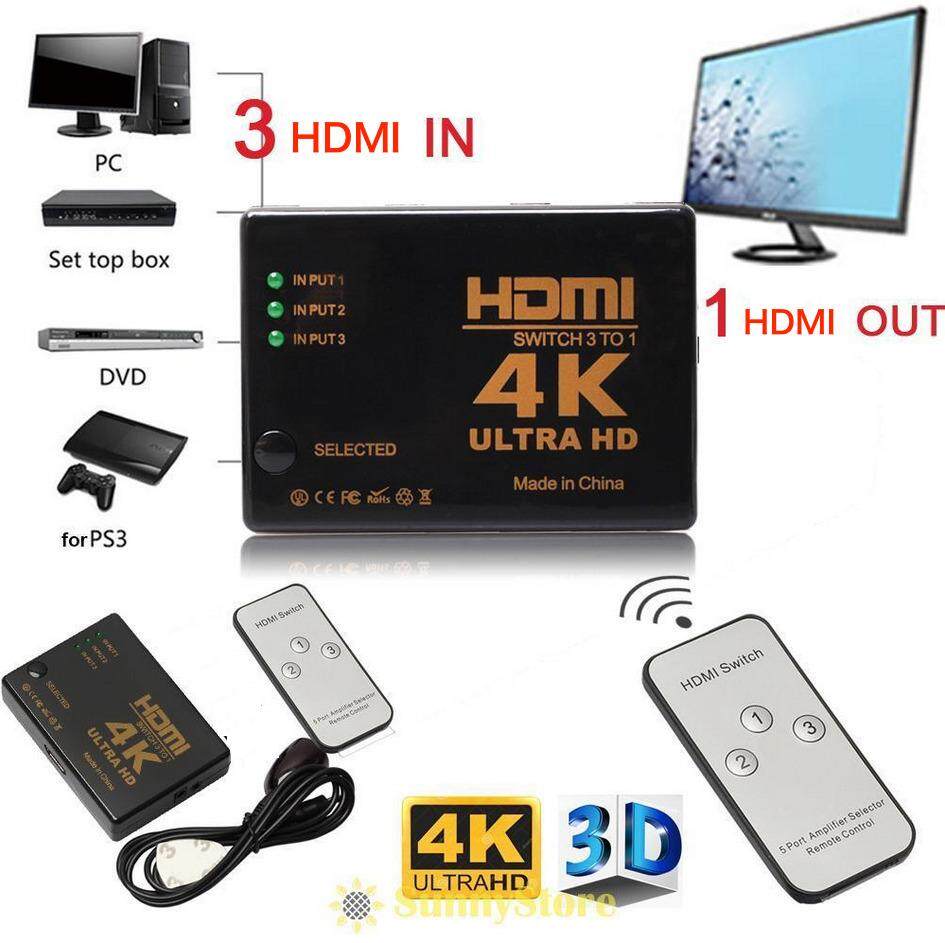 3 in 1 4K 3D HDMI Switcher Switch Selector Splitter Hub IR Remote HDTV 1080p NEW