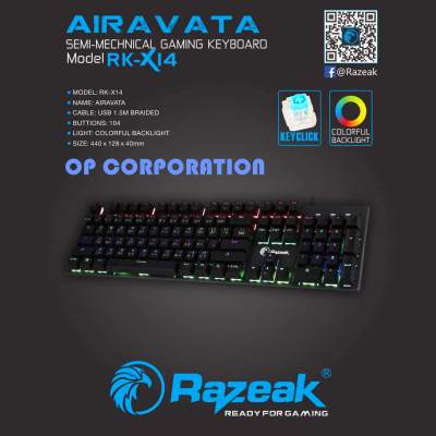 Razeak RK-X14 คีย์บอร์ดสำหรับเกม Airavata Semi Blue Switch Mechanical Gaming