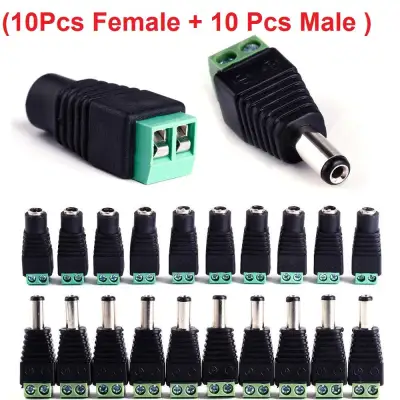 20Pcs 2.1x5.5mm DC Power Cable Jack Adapter Connector Plug Led Strip CCTV Camera Use 12V (10Pcs Female + 10 Pcs Male )