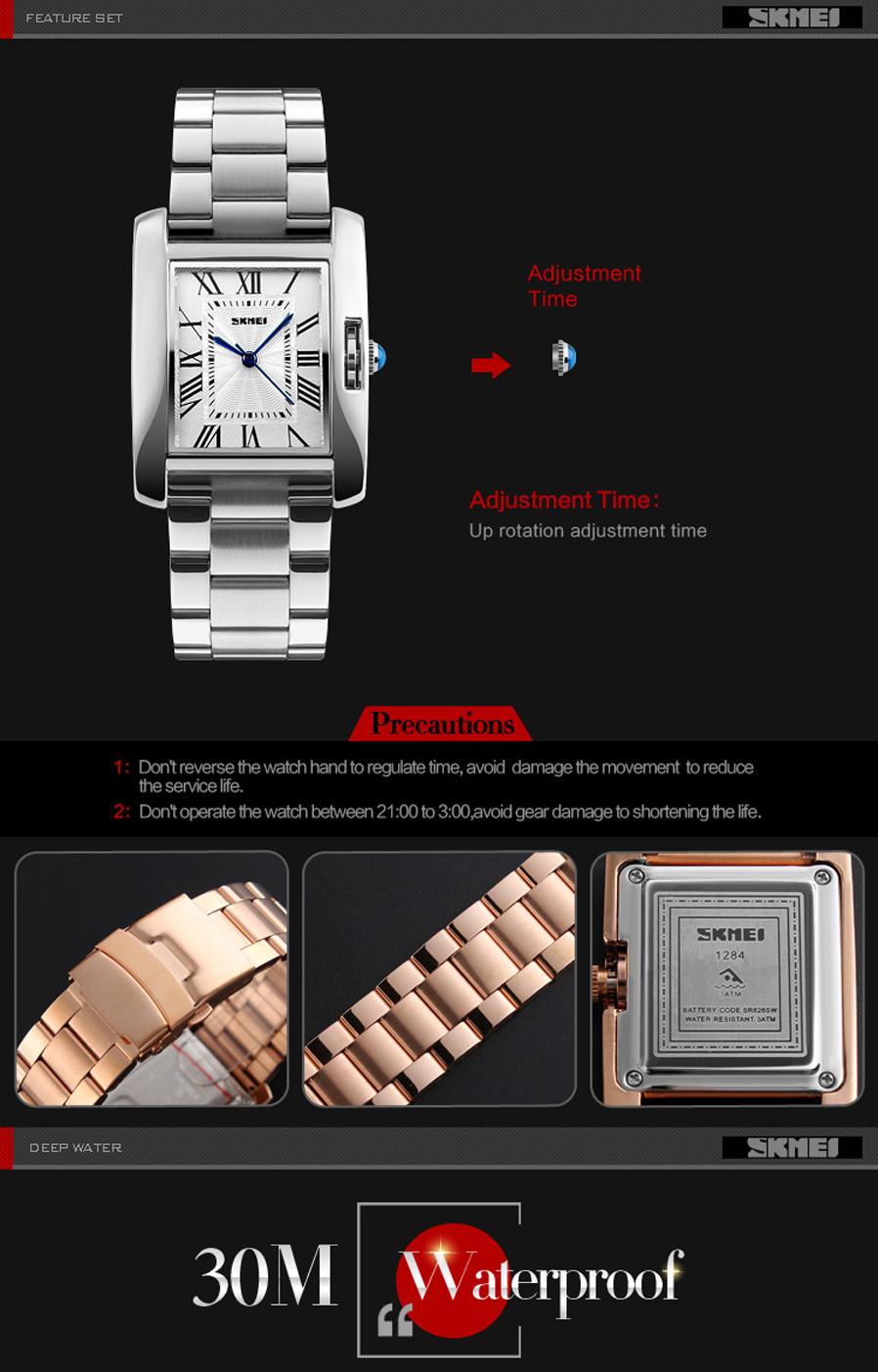 ภาพประกอบคำอธิบาย พร้อมส่ง SKMEI1284 ของแท้100% นาฬิกาข้อมือ สายแสตนเลสสีเงิน หน้าปัดเลขโรมัน ดีไซน์หรู เหมาะกับเป็นนาฬิกาข้อมือผู้หญิง ปี2020 ใหม่ล่าสุด แบรนด์แท้ (เอสเคมี่) นาฬิกากันน้ำ Twenty Four