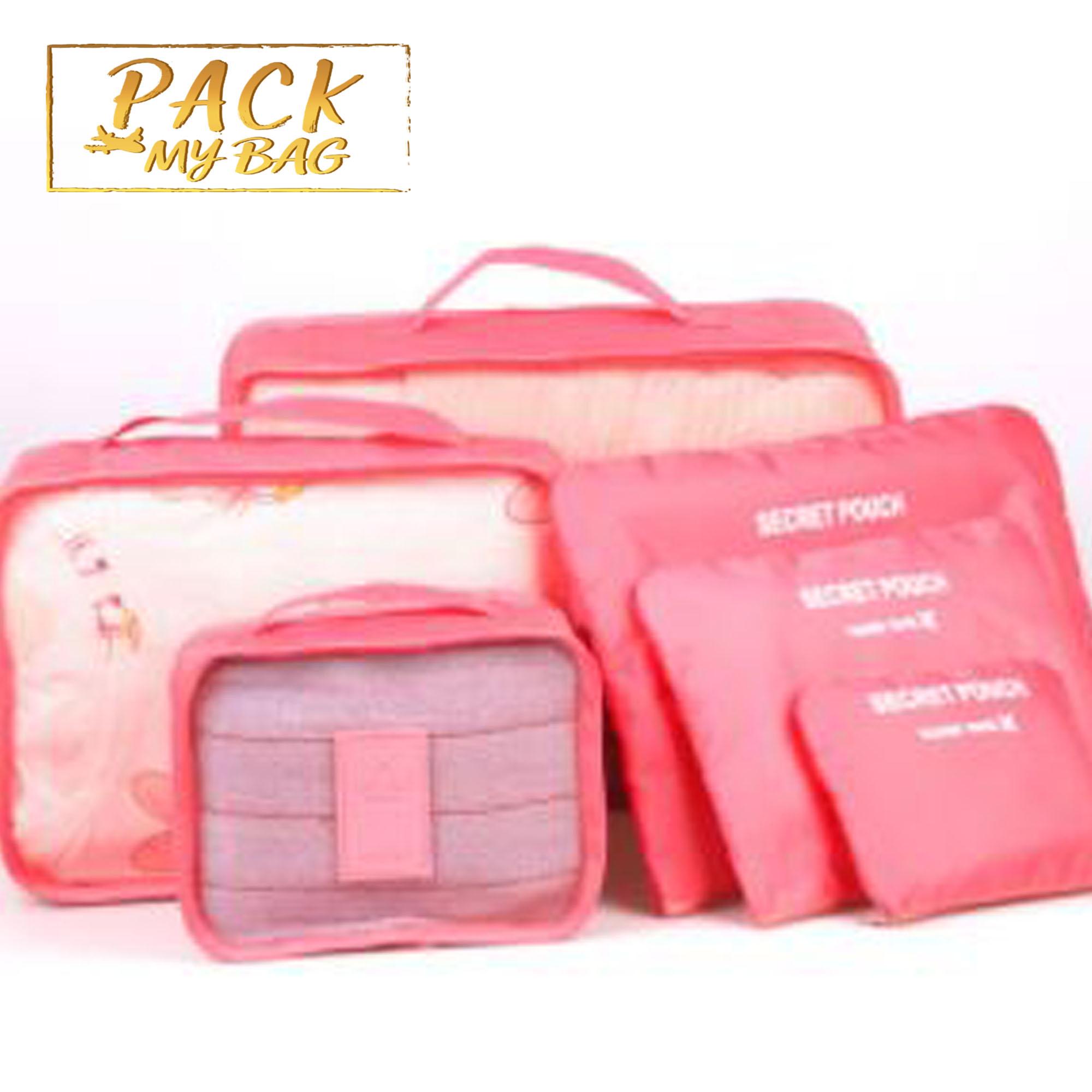 Pack My Bag กระเป๋าจัดระเบียบ สำหรับเดินทาง set 6 ชิ้น ใส่ได้หลายอย่าง หลากหลายสี-Travel Bag Organizer-801026