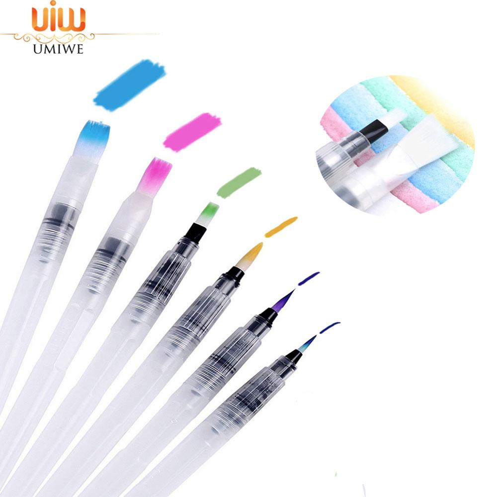 Umiwe 6 ชิ้น/เซ็ตน้ำแปรงสีแปรงดินสอที่ละลายน้ำได้เครื่องหมายสำหรับจิตรกรรมสีน้ำ-นานาชาติ