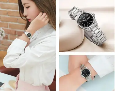 Casio รุ่น LTP-1183A-1ADF นาฬิกาข้อมือผู้หญิงสายแสตนเลส หน้าปัดดำ -มั่นใจ ของแท้ 100% ประกันศูนย์ CMG 1 ปีเต็ม (มีเก็บเงินปลายทาง)
