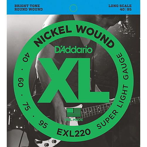 D'Addario EXL220 XL Nickel Round Wound Super Light Bright Electric Bass Strings  Gauges 40-60-75-95. สายเบส 4 สาย