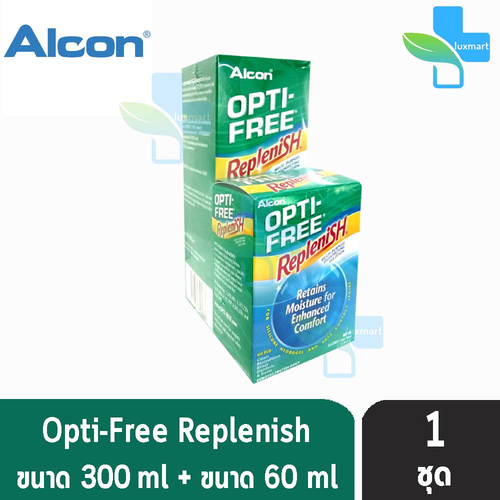 ALCON Opti Free Replenish ออฟติ ฟรี รีเพลนิช น้ำยาล้างคอนแทคเลนส์ ฟรี ตลับใส่คอนแทคเลนส์ 300 ml [แถมฟรี 60 ml] [1 ชุด]