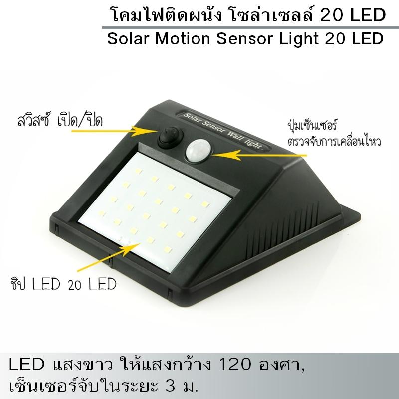 โคมไฟ LED 20 แบบติตตั้งผนัง พลังงานแสงอาทิตย์ Motion Sensor Solar Power Led 20 Light Outdoor Garden Wall Lamp Waterproof