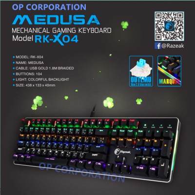 Razeak คีย์บอร์ดเกมส์มิ่ง Gaming Blue SwitchKeyboard รุ่น RK-X04 คีย์บอร์ด แมคคานิคอลบลูสวิชต์แท้
