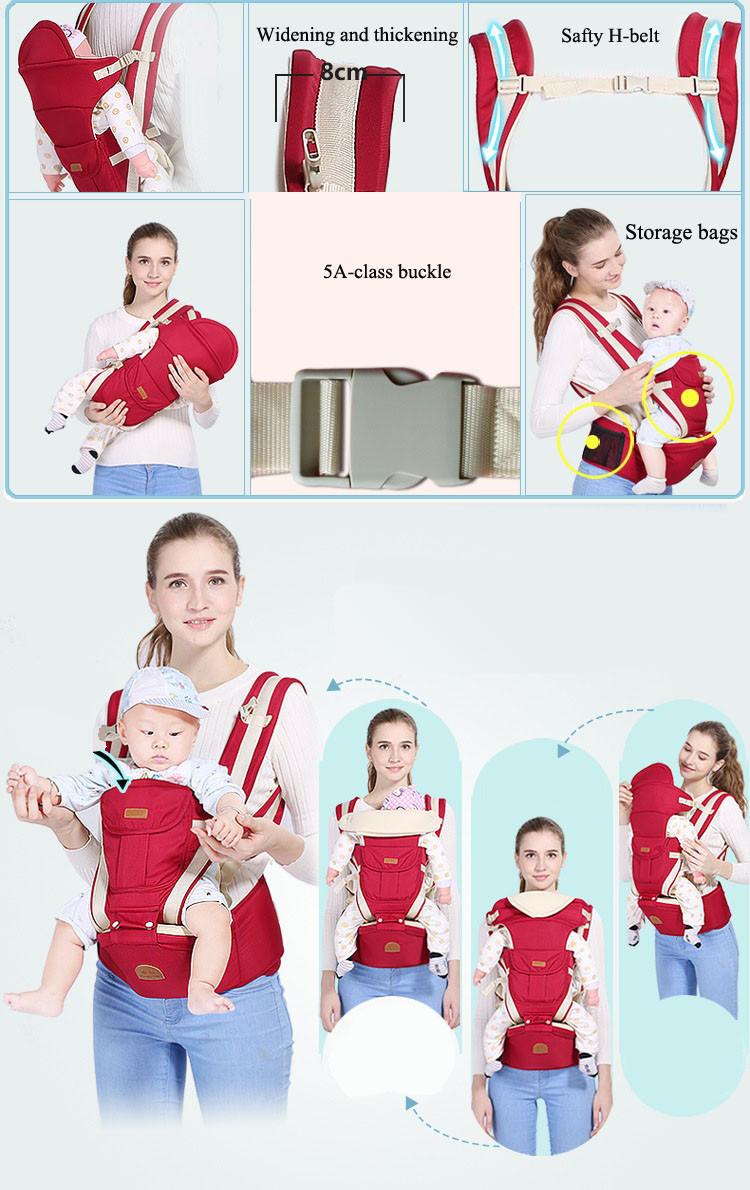มุมมองเพิ่มเติมของสินค้า Ergonomic Baby Carrier Infant Baby Hipseat Carrier Front Facing Ergonomic Kangaroo Baby Wrap Sling Travel for 0~48M
