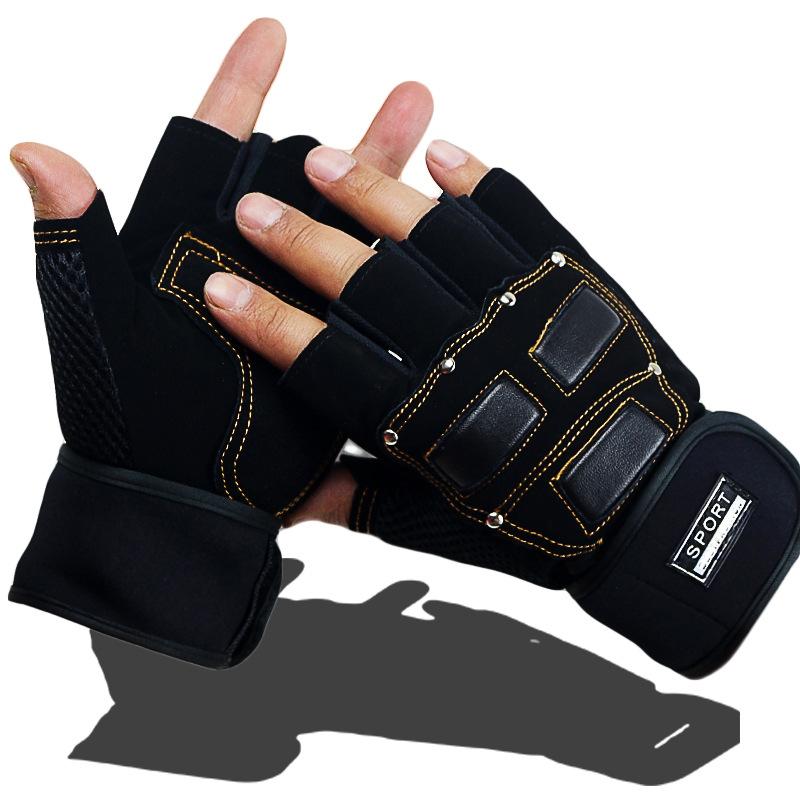 ถุงมือฟิตเนสชายครึ่งนิ้วยืด Bracers ขี่ม้าถุงมือยกน้ำหนักลื่นไถลต่อต้าน
