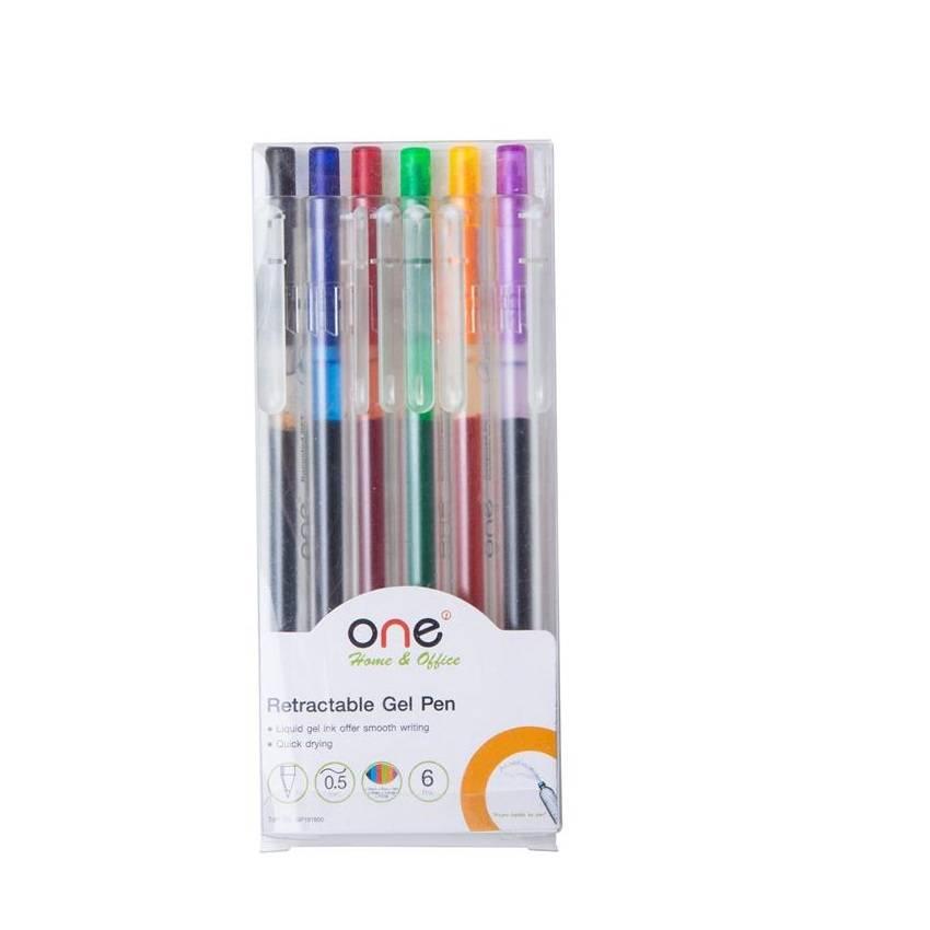 ปากกา ปากกาเจล คละสี แพ็ค6ด้าม 0.5มม. One