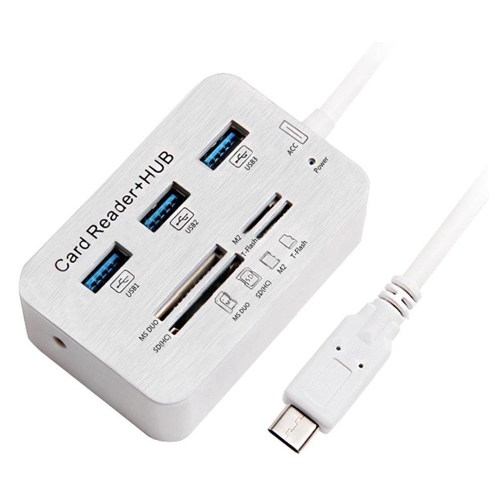 USB 3.1 to 3-Port USB Hub + MS/SD/M2/TF Card Reader Combo