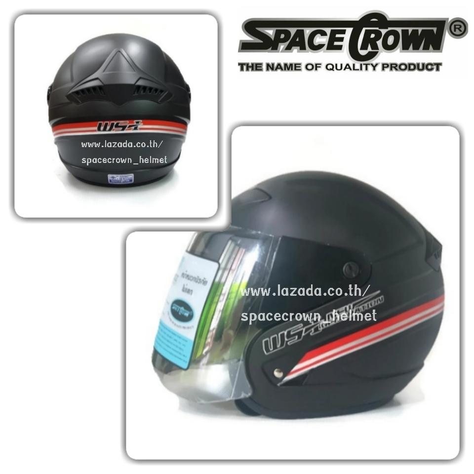 หมวกกันน็อค SPACE CROWN รุ่น ws สีดำด้าน กระจกเคลือบปรอทเงิน