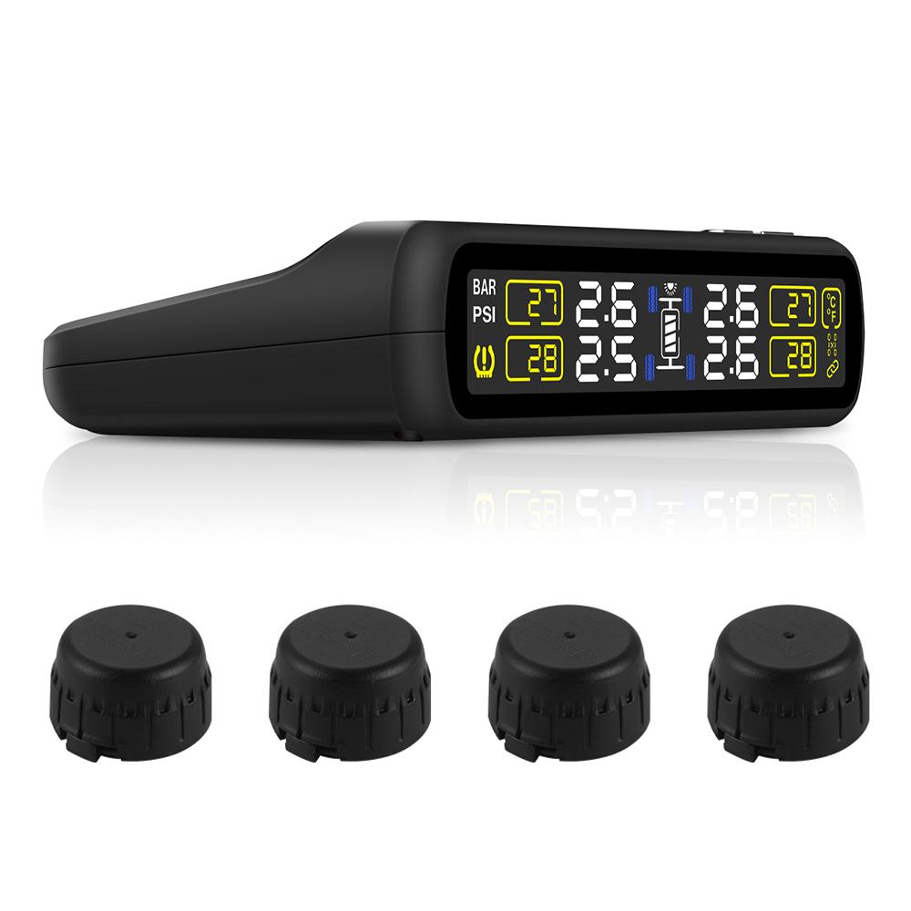 Solar TPMS Real-Time Monitoring Tire Tyre Pressure Temp Gauge+4x Sensors 