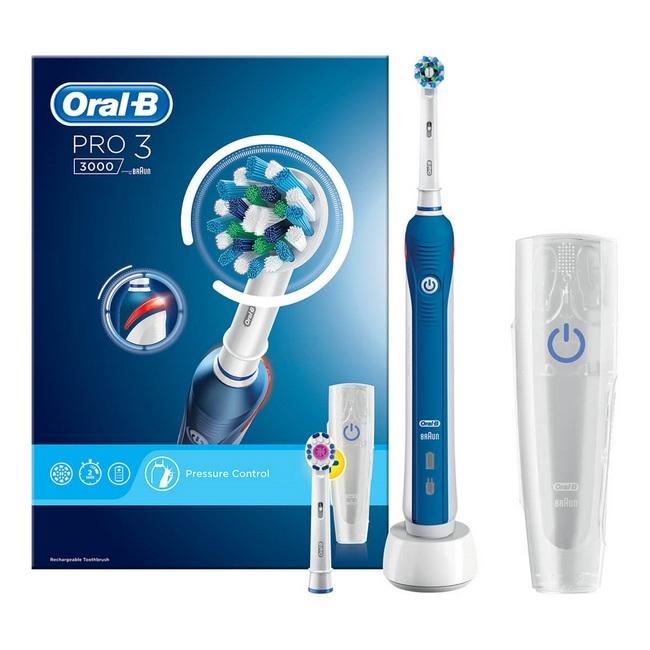 แปรงสีฟันไฟฟ้า ช่วยดูแลสุขภาพช่องปาก นราธิวาส แปรงสีฟันไฟฟ้า Oral B Pro 3 3000 Cross Action 3D Electric Rechargeable Toothbrush  2 Head   กล่องเก็บด้ามแปรงและหัวแปรง  พิเศษ   ผ่อน 0  นาน 3 เดือน 