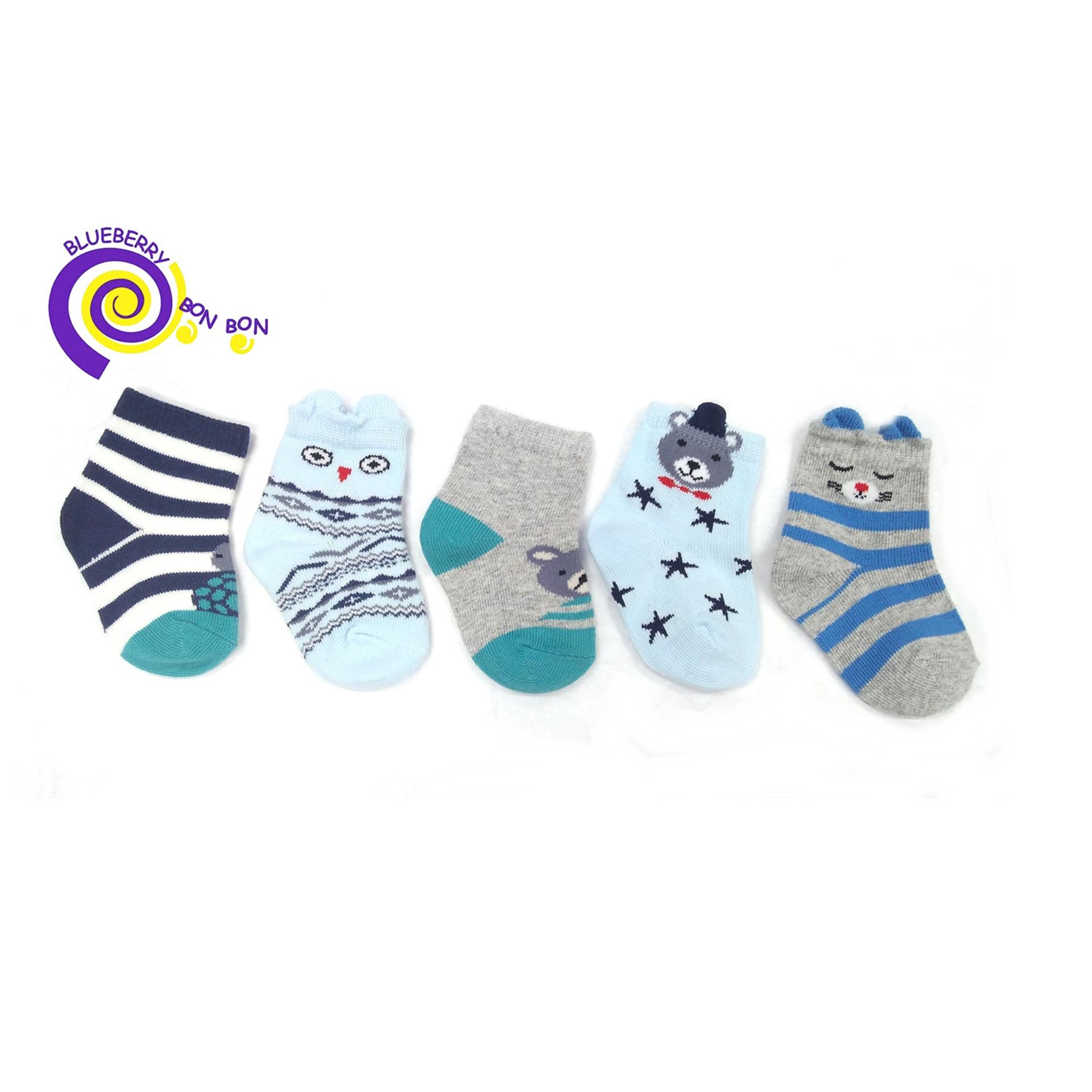 ถุงเท้าเด็ก ออร์แกนิคคอตตอน Sock Organic cotton 100% size 0-6,6-12,12-24 เดือน ลายแมว Brand : Blueberry Bon Bon (Colorful Organic cotton socks)