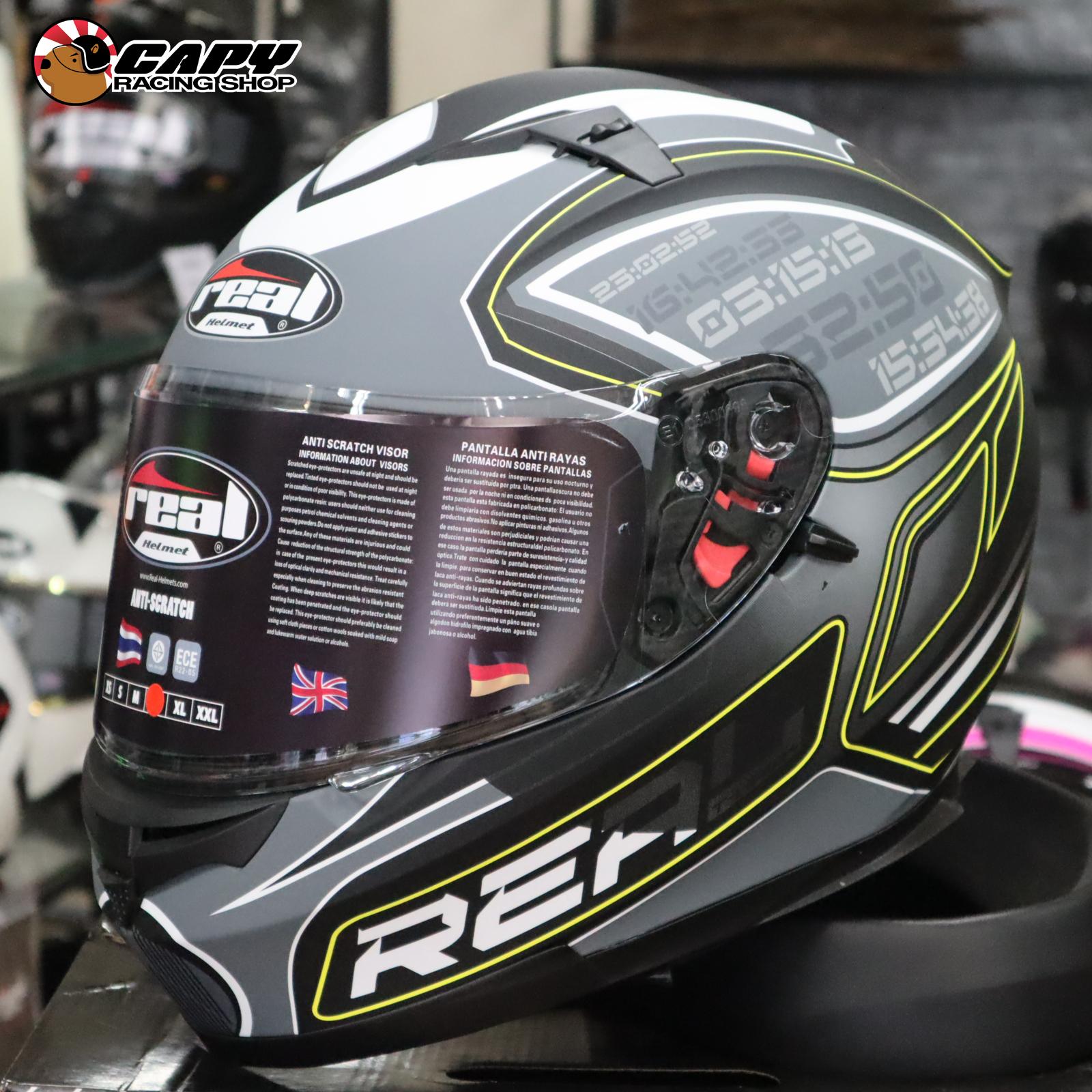 หมวกกันน็อคยี่ห้อ Real Helmet รุ่น T-Hawk TECH สีดำ-เทา  ((มีแว่นกันแดดในตัว))