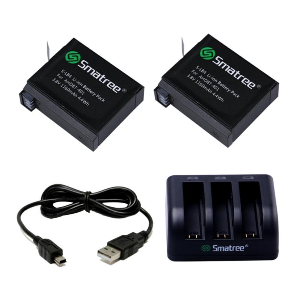 Smatree 3-Channel Charger+2xBatterries for GoPro Hero 4