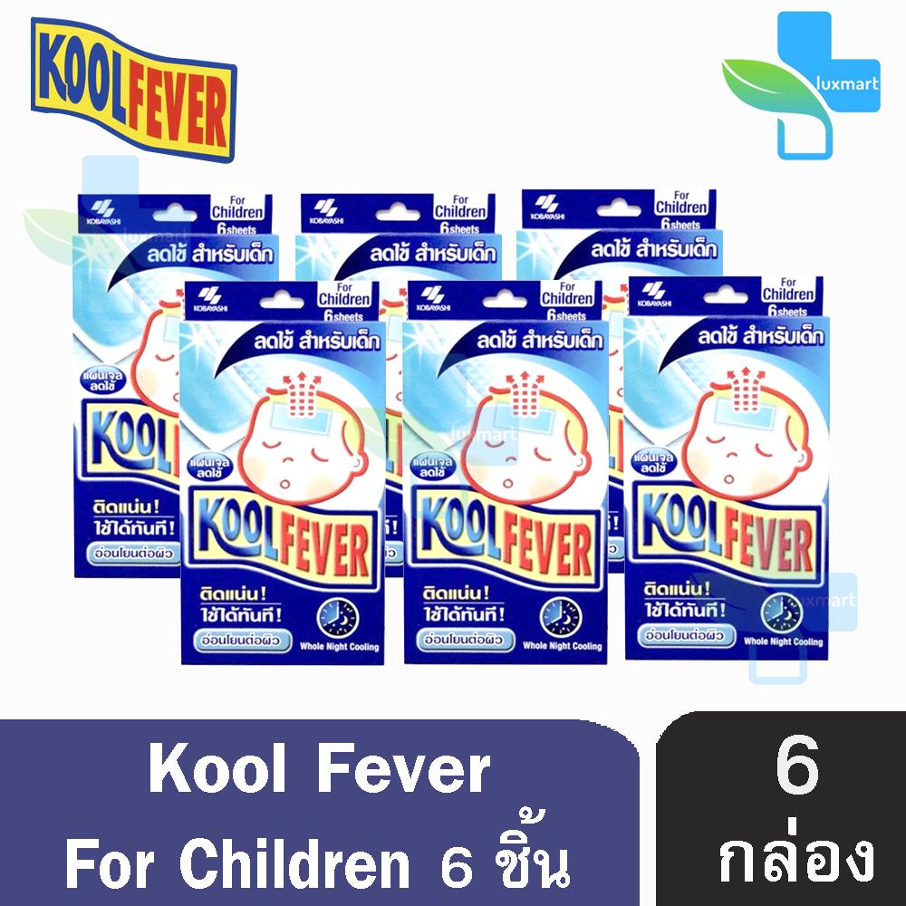 Kool Fever For Children แผ่นเจลลดไข้ สำหรับเด็กโต อ่อนโยนต่อผิว กล่องสีน้ำเงิน (6 แผ่น/กล่อง) [6 กล่อง]