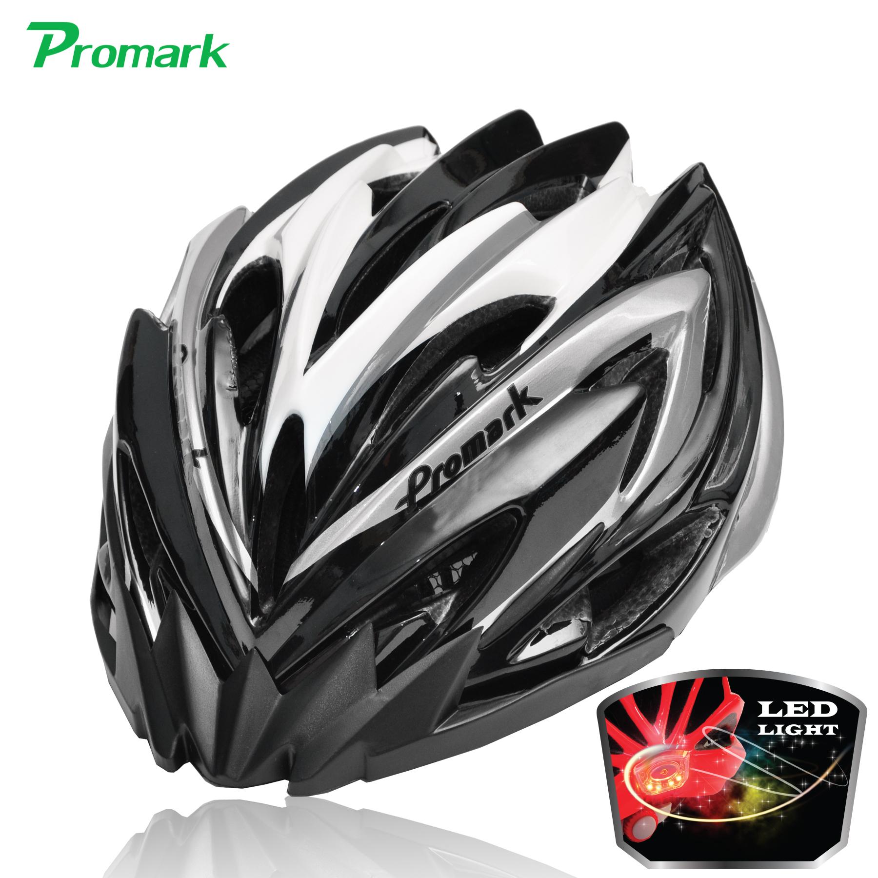 Promark หมวกปั่นจักรยานมีไฟ Premium LED Lights Cycle Helmet, EPS Foam, Adjustable Size