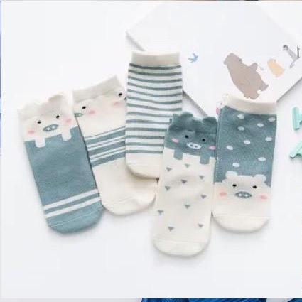 ถุงเท้าเด็ก ถุงเท้าแฟชั่นเกาหลี  1 เซต 5 คู่5สี ลายน่ารัก ใส่สบายมาก ไซส์ XS-XL／ แรกเกิด-8ปี