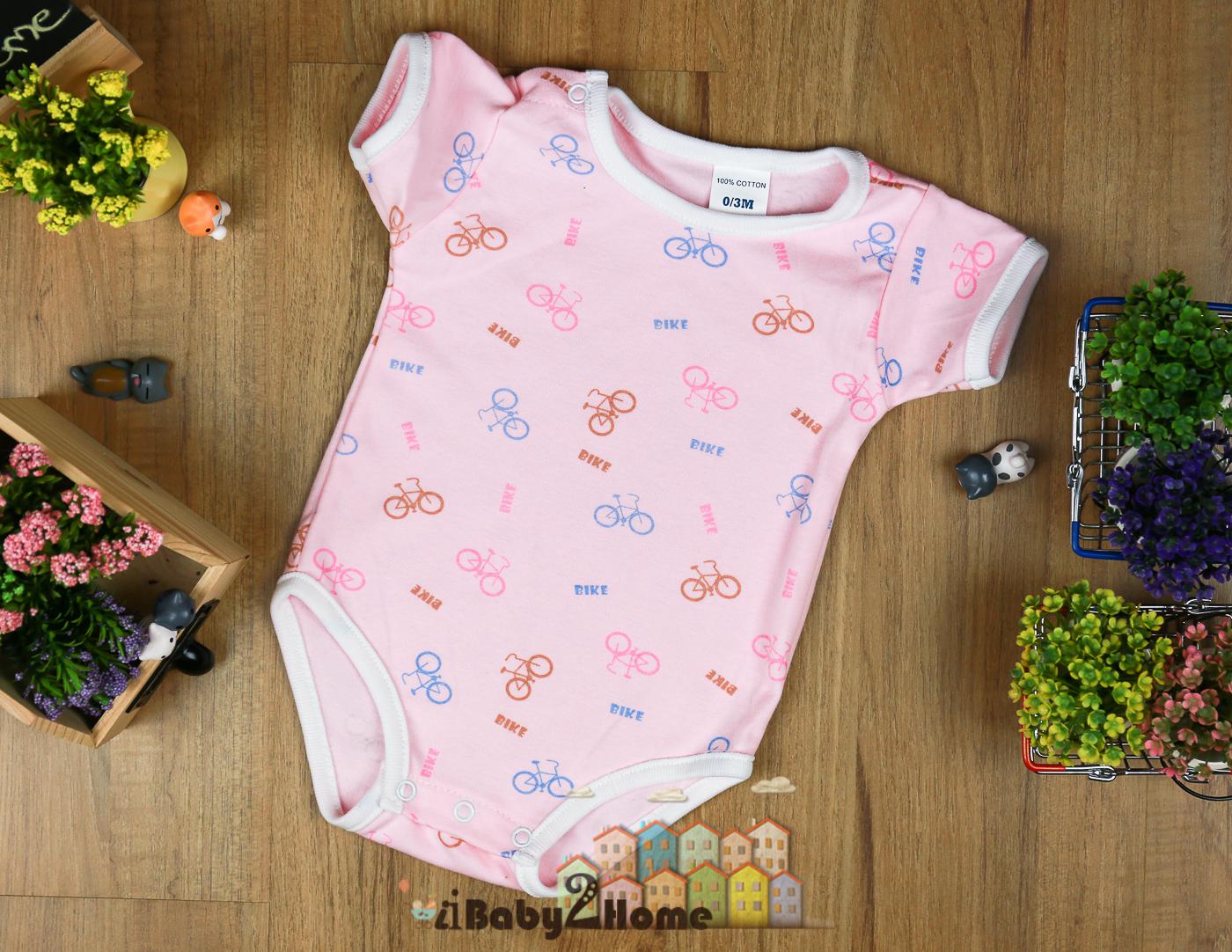 ชุดบอดี้สูท ลายจักรยานสีสัน (ชมพู) Size 0-3 / 3-6 / 6-9 เดือน