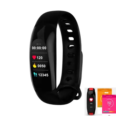 V10 heart rate watch Sportwatch smart bracelet wristwatch blood pressure monitor Pedometer fitness track for Android IOS - สีดำ