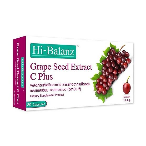 Hi-Balanz Grape Seed Extract C Plus สารสกัดจากเมล็ดองุ่น 60 มก. ช่วยบำรุงผิวพรรณ ผิวใส ผิวขาวชุ่มชื่น มีวิตามินซี ชะลอความแก่และลดความหยาบกร้านของผิว ลดการเกิดเส้นเลือดขอด Collagen บำรุงหลอดเลือดให้แข็งแรง ไฮบาลานซ์ 1กล่อง