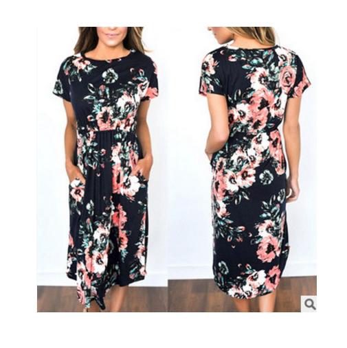 ลด ราคา 75% ชุด เดรส ยาว สไตร์ฝรั่ง 2019 ใส่สบาย ลาย ดอกไม้/ สีดำ   Flash Sale 75% Discount!  2019 American Style, Loose fit Dress, Long with Black Flower Design