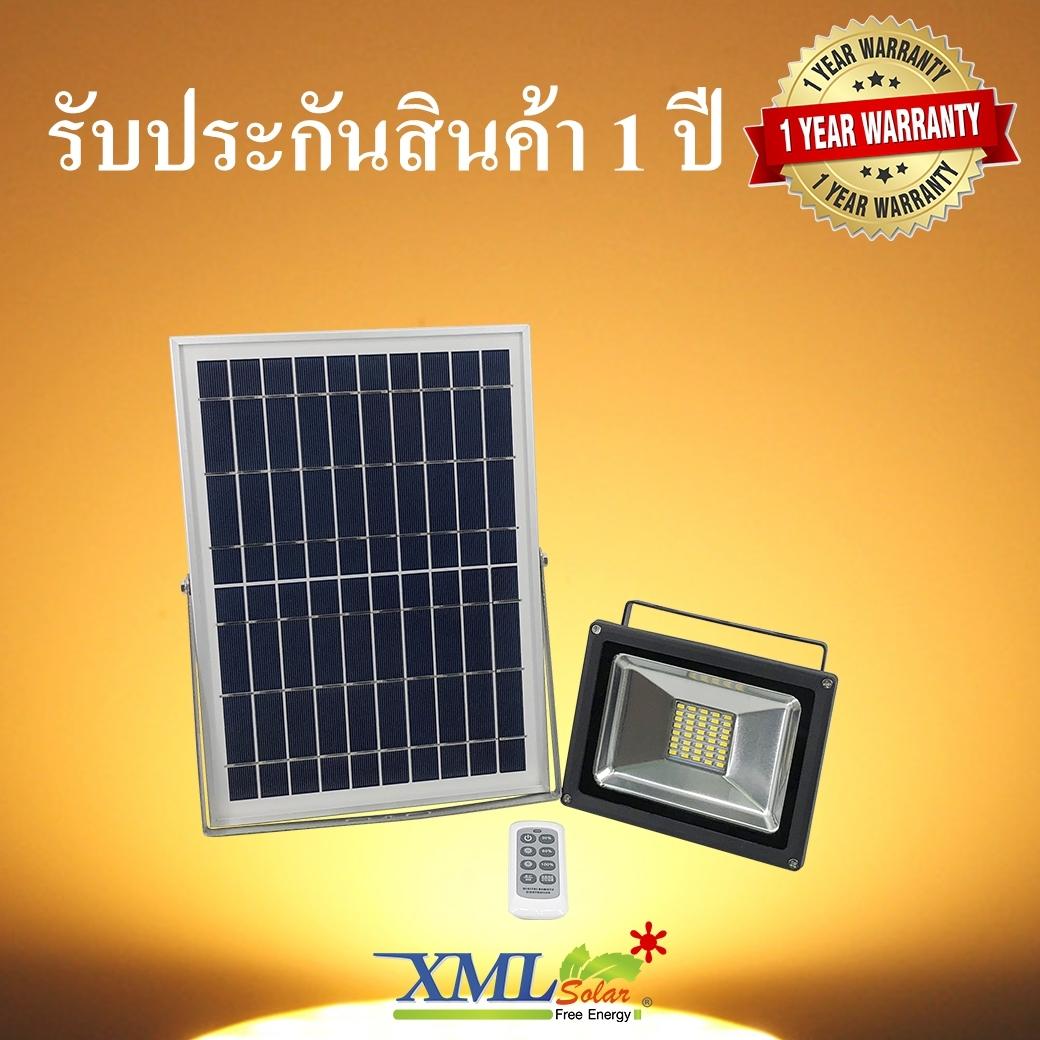 ไฟสปอตไลท์ led โซล่าเซลล์ 20Watt  รีโมทขาว  (เเสง :เหลืองวอมไวท์) V.2019