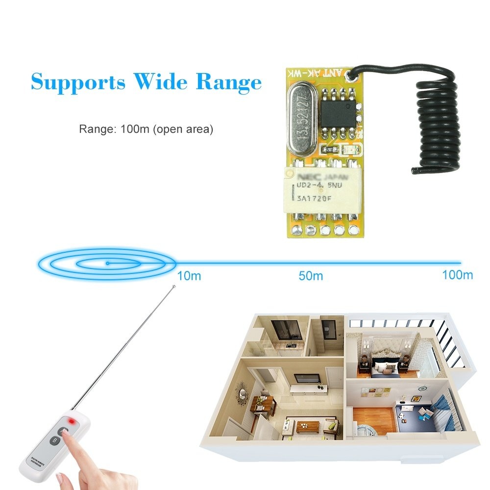 Interruptor remoto RF pequeño de 3,7 V, 433, 315, 4,2 V, 4,5 V, 5V, 6V, 7,4  V, 9V, 12V, interruptores inalámbricos de contacto de relé pequeño, NO COM  NC Mini RX TX 315 43
