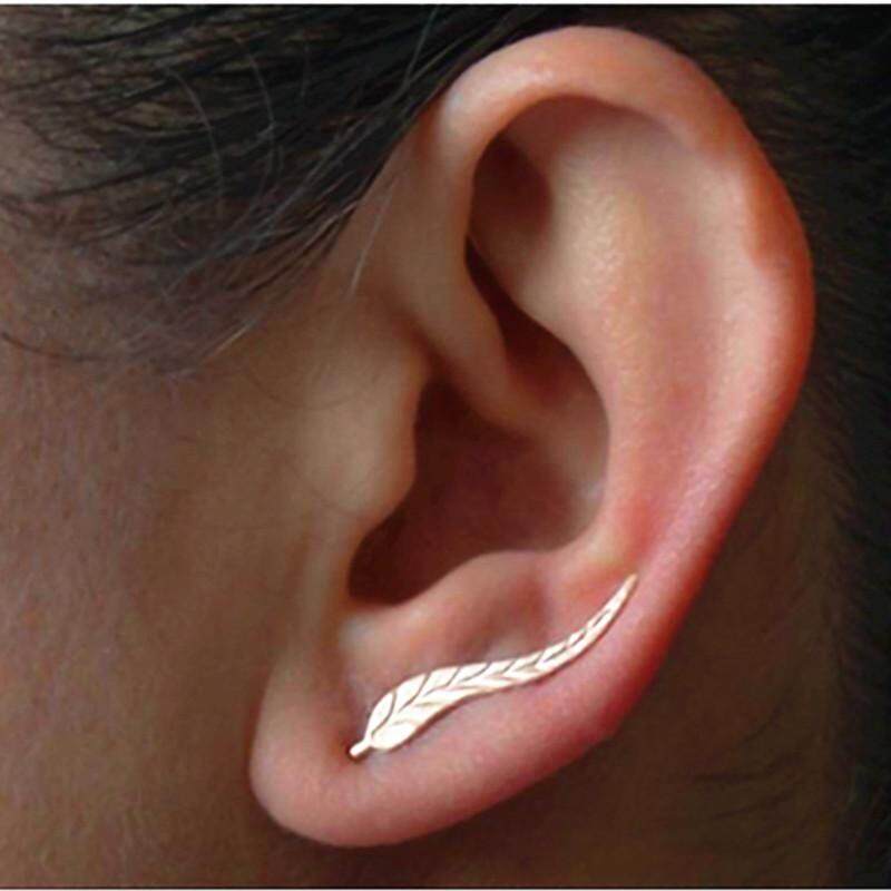 ต่างหู ตุ้มหู Jewelry Leaf Stud Earrings For Women 2017 Hot Sale 1 Pair Ear Cuff Gold-color Earring Wholesale Free Shipping - 1 คู่