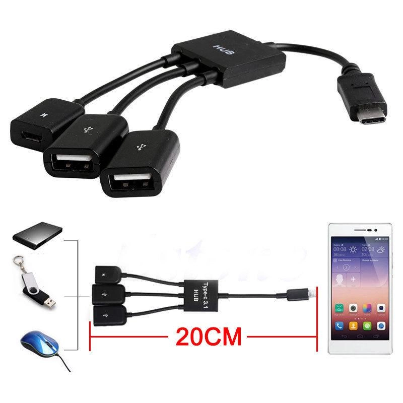 ภาพหน้าปกสินค้าType C OTG Hub Cable Connector 2 Port USB For Smartphone Tablet PC