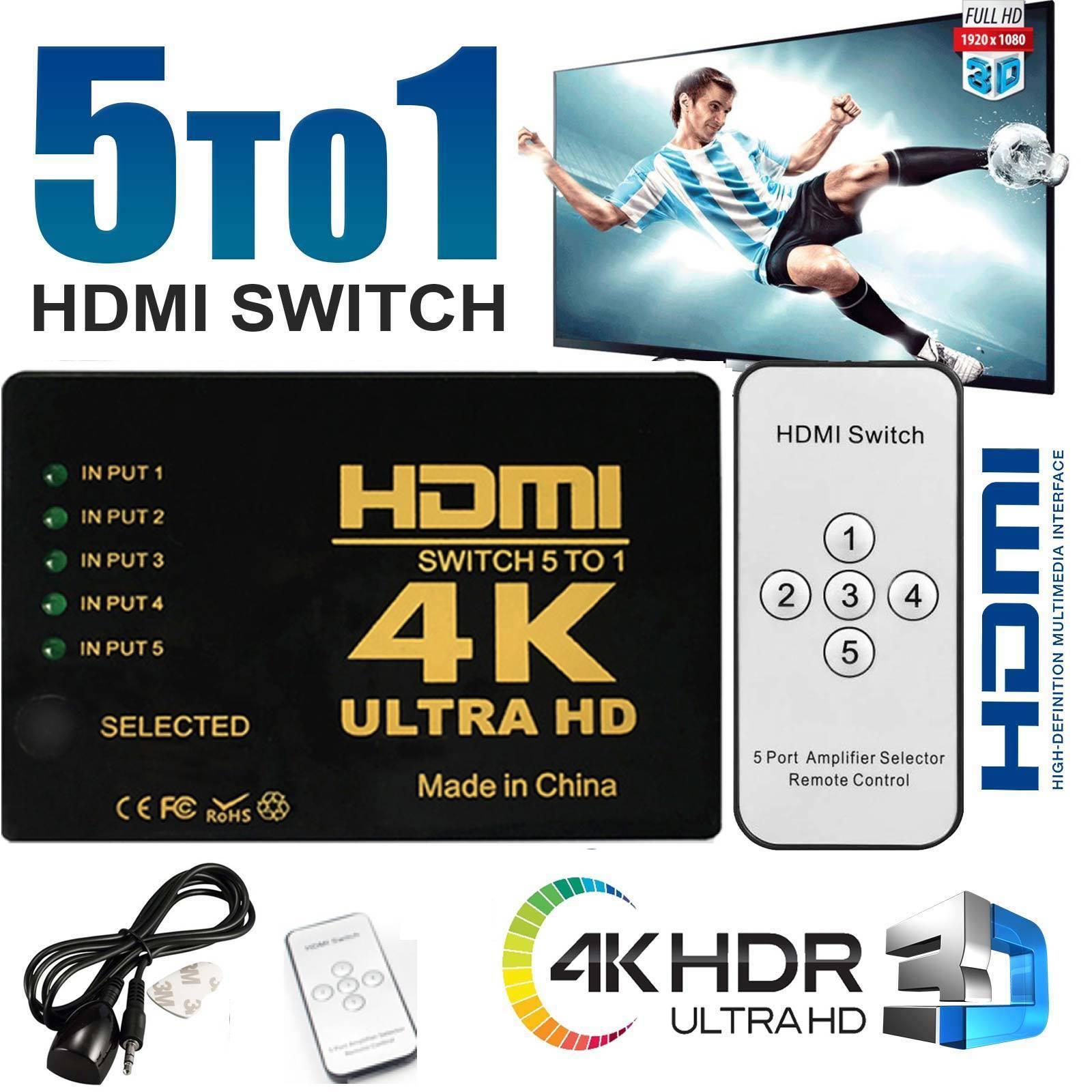 Hot sale 4K*2K 3D Mini 5 Port HDMI Switch 1.4b 4K Switcher HDMI Splitter 5 in 1 out Port Hub for DVD HDTV Xbox PS3 PS4 1080P