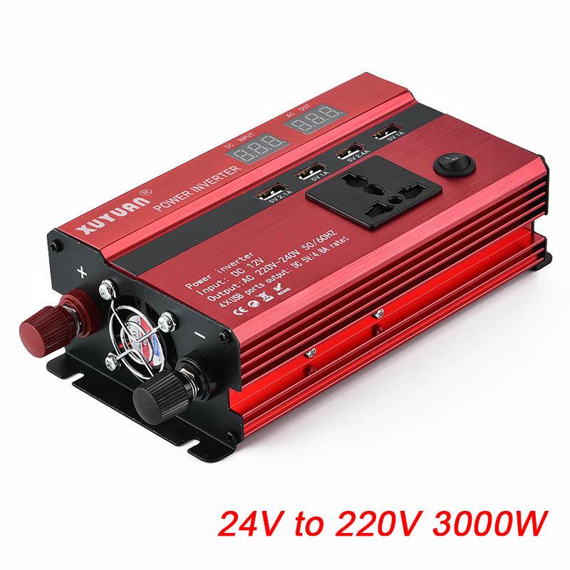 ABH Car Power Inverter LCD Display DC12V/24V to AC110V/220V USB Solar Power Sine Wave Converter