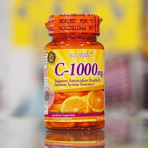 Acorbic VITAMIN C-1000mg . ผลิตภัณฑ์เสริมอาหาร วิตามิน-ซี 1000 มก. 1 กระปุก (30 เม็ด) **หมดอายุ4/01/21