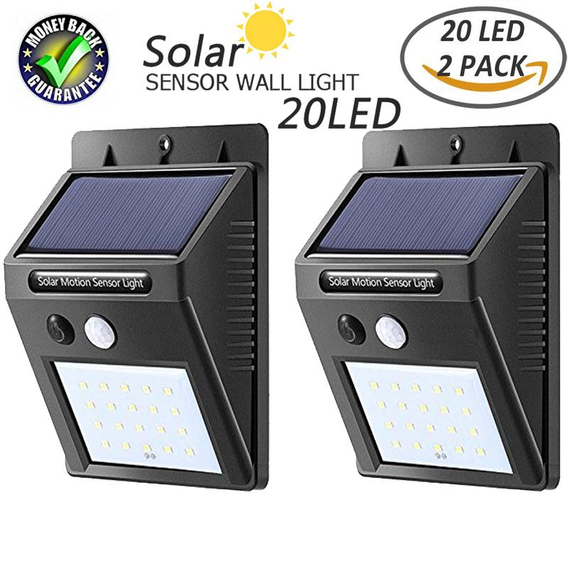 2PCS ไฟภายนอกอาคาร ไฟติดผนังโซล่าเซลล์พลังงานแสงอาทิตย์ 20 LED Solar motion sensor light