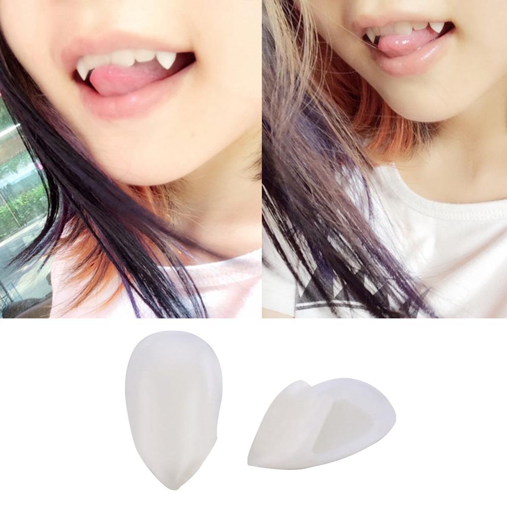 2 ชิ้น Halloween PARTY อุปกรณ์เสริมชุดคอสเพลย์ตกแต่ง Vampire ฟันปลอมฟันปลอมฟันปลอมขนาด 13 มิลลิเมตรพร้อม Case - INTL