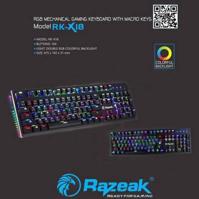 Razeak Rk-x18 RGB Gaming Mechanical Outemu Blue Switch คีย์บอร์ดปุ่มแมคคานิคอลบลูสวิซต์แท้