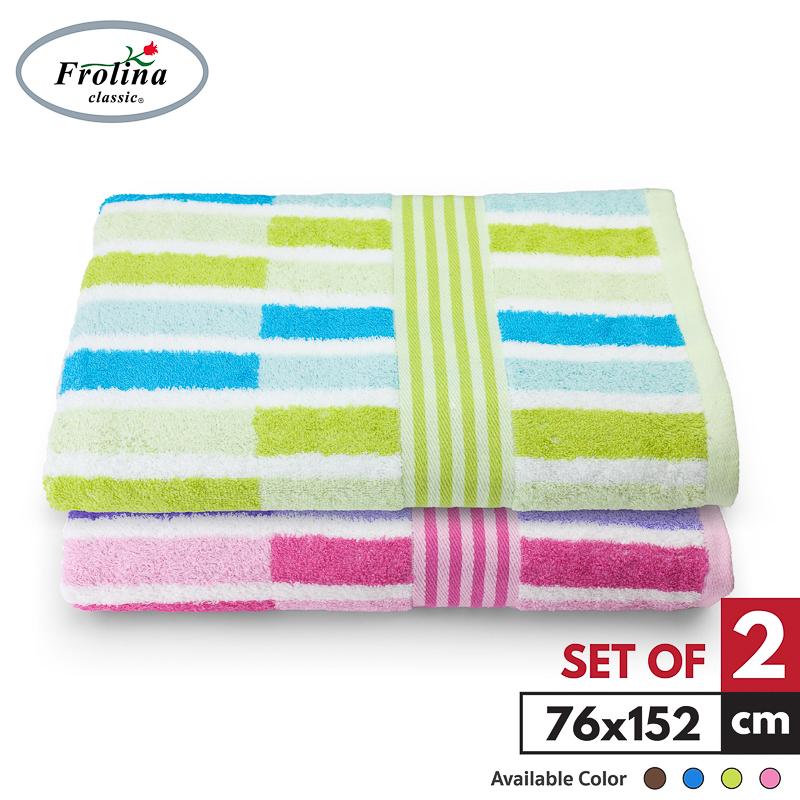 Frolina Classic ผ้าขนหนูเช็ดตัวผู้ใหญ่  ขนาดใหญ่  30x60 นิ้ว Set 2 ผืน ดีไซน์ Stripe04  - มี 4 สี