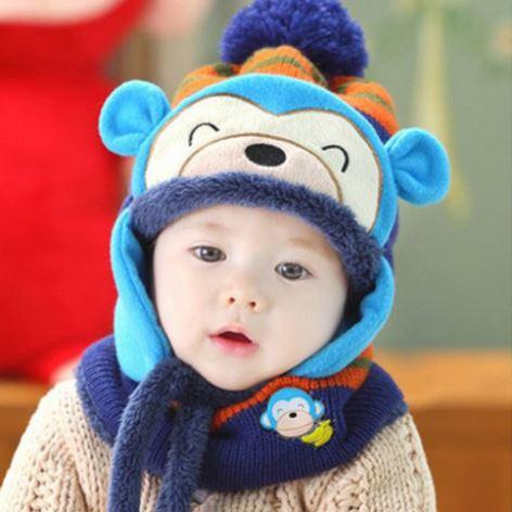 หมวกและผ้าพันคอ ไหมพรมกันหนาว สไตล์เกาหลี ใช้ได้ทั้งเด็กผู้ชายและเด็กผู้หญิง
