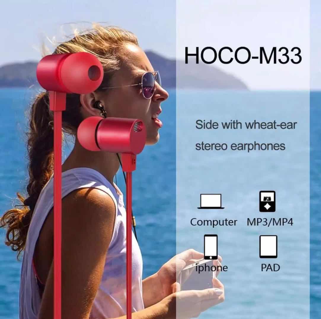 HOCO M33 Wired Sports HiFi In-ear Earphones Super Bass Earbuds with Mic สีแดง