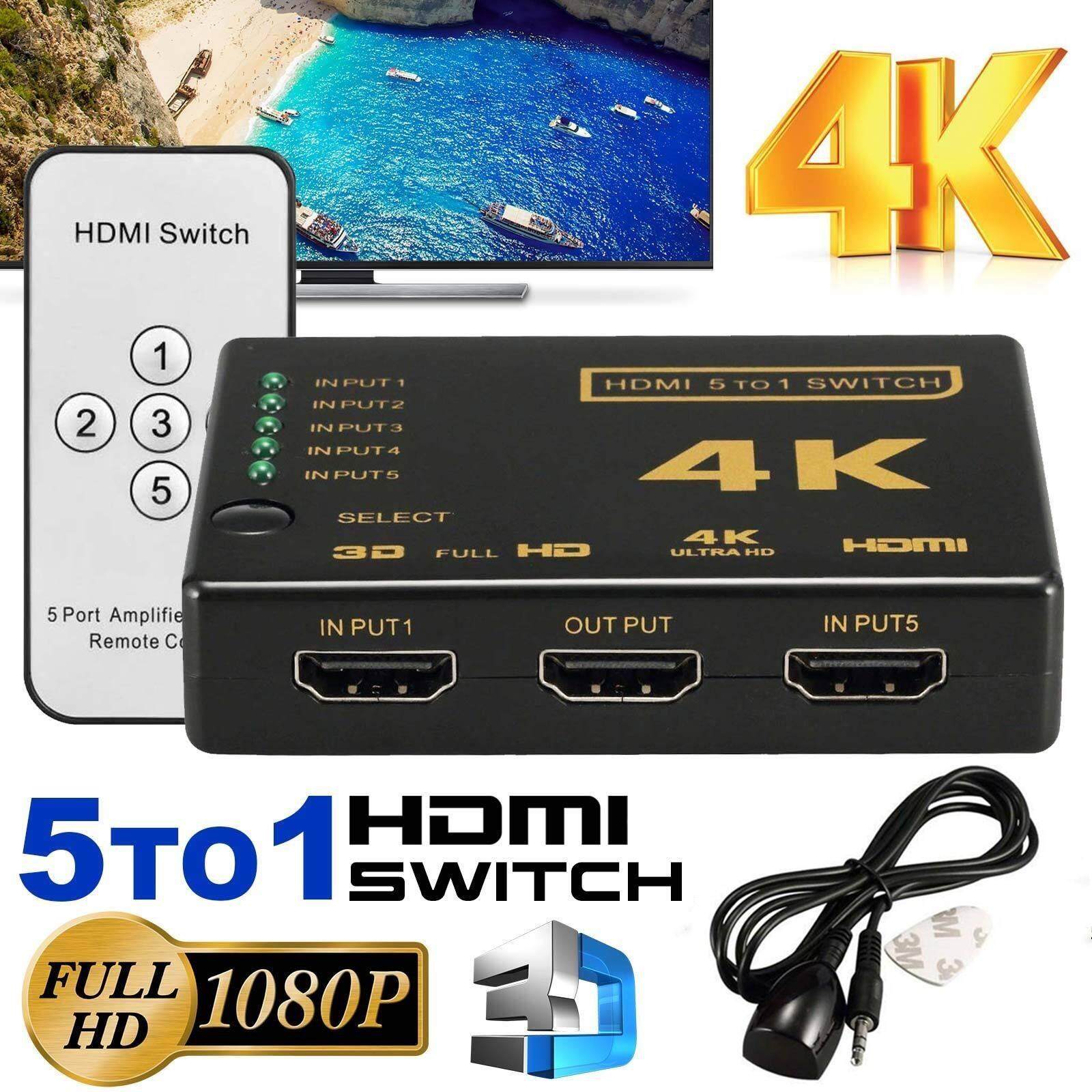 3D 1080p 5 Port 4K HDMI Switch Switcher Selector Splitter Hub iR Remote