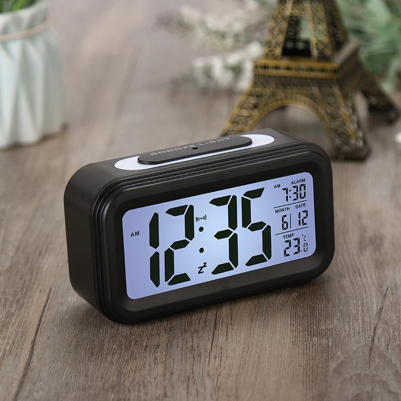 Silent Digital Alarm Clock with Time Temperature Display Night Light(Black)