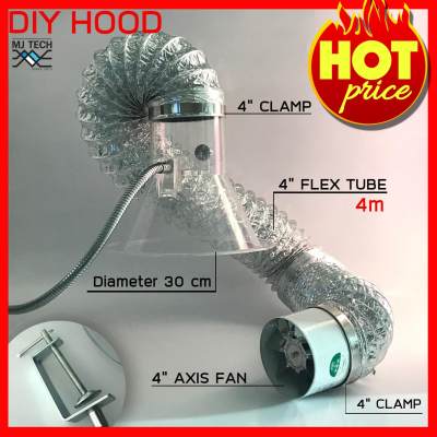 MJ-tech ชุดดูดควันขนาดเล็ก DIY Hood 30 cm  พร้อมขนาดพัดลมดูดอากาศ 4 นิ้ว พร้อม ท่อ ฟลอยด์ 4 นิ้ว 4m