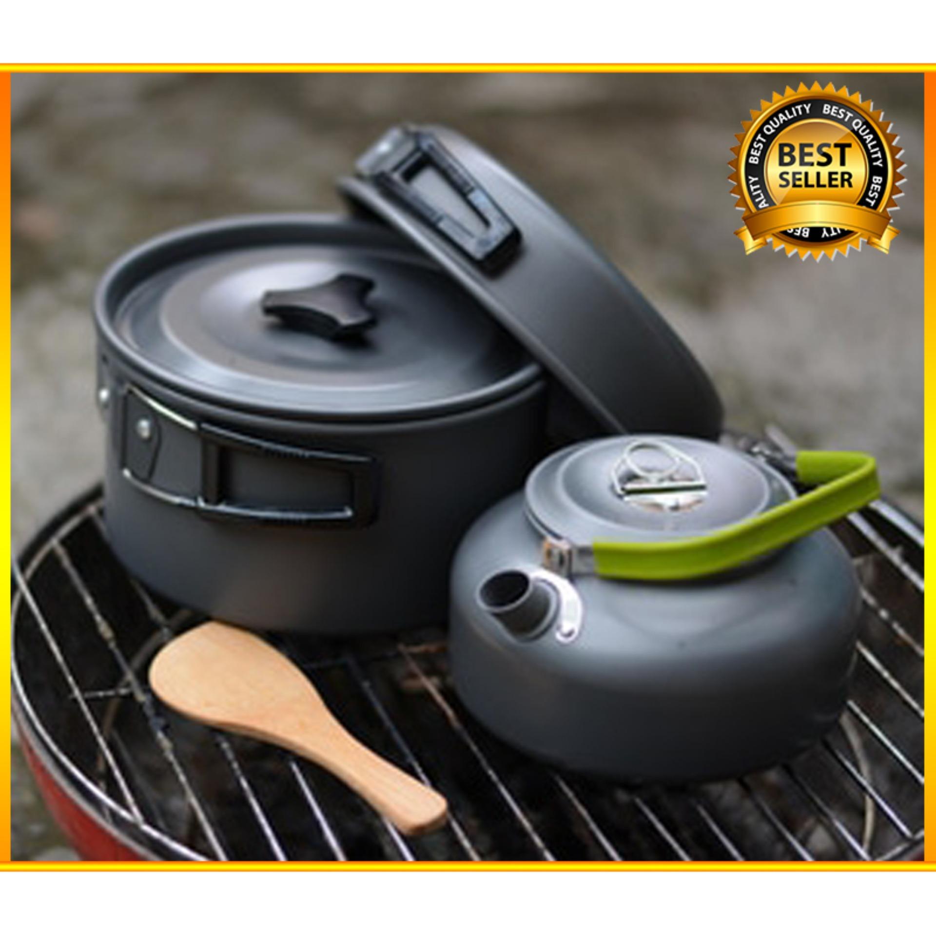 ชุดหม้อสนาม หม้อ/กระทะ/กาน้ำ ครบเซต ตั้งเต้นท์สนาม แคมป์ปิ้ง สะดวกพกพา  Outdoor Camping Cooking Set เต้นท์กางออโต้ เต็นท์กางอัตโนมัติ
