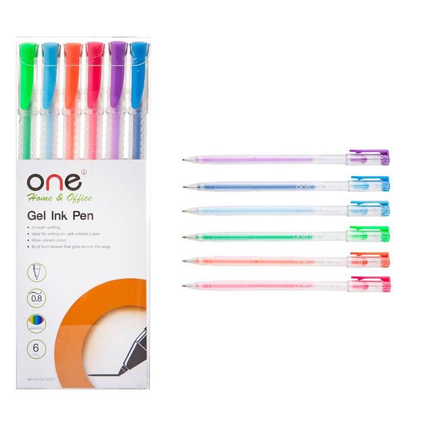 ปากกา ปากกาเจล คละสี แพ็ค6ด้าม 0.8มม. One