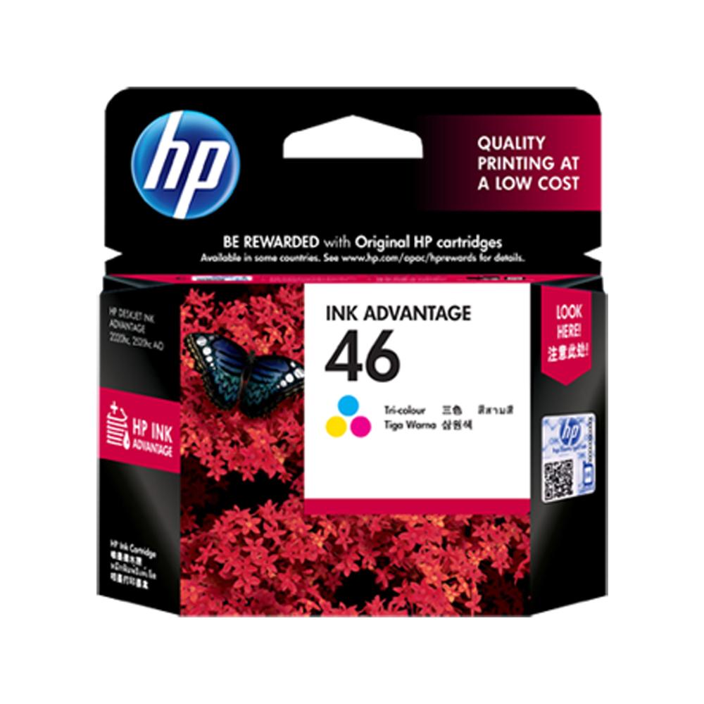 HP 46 (CZ638AA) Tri-colour หมึกแท้  ใช้กับพริ้นเตอร์อิงค์เจ็ท HP Deskjet Ink Adv 2020, 2029, 2520, 2529, 4729